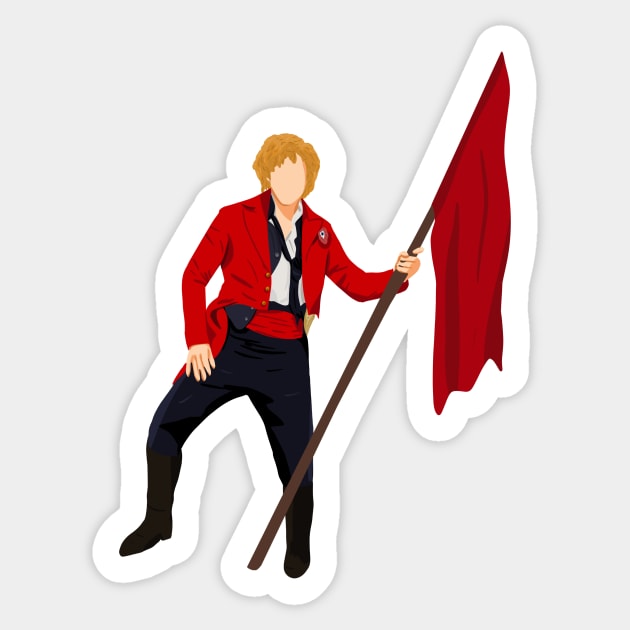 Enjolras at the Barricade holding a Red Flag Sticker by byebyesally